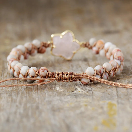 Rose Quartz Flower Star Bracelet