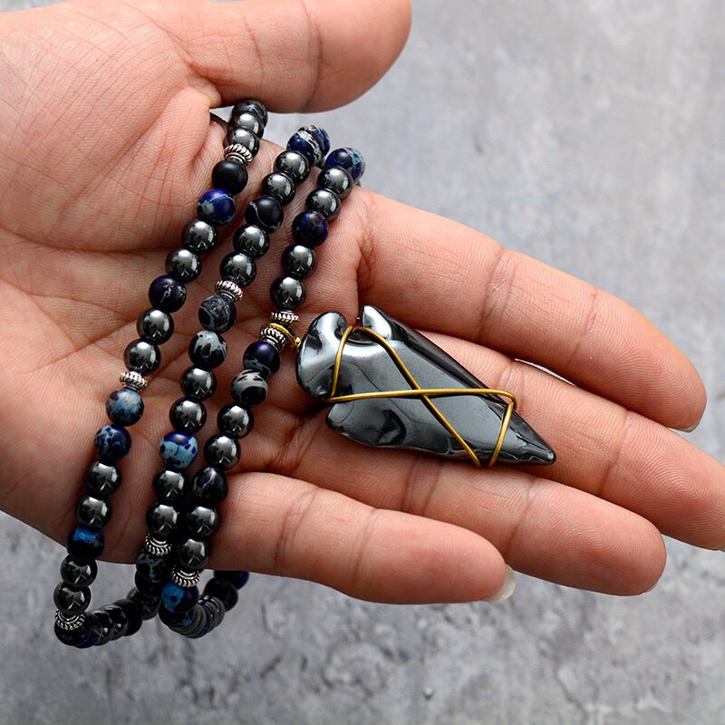 Imperial Jasper & Hematite Steampunk Arrowhead Necklace