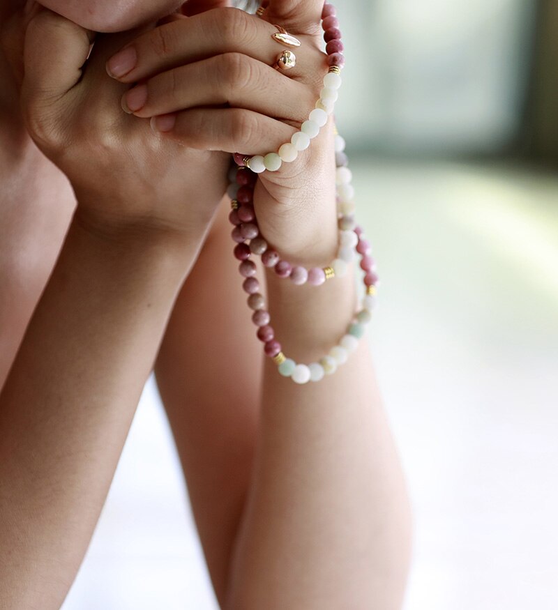 108 Beads Amazonite & Rhodonite Lotus Mala Necklace