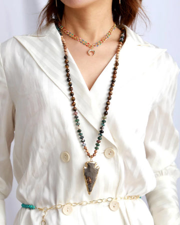 Gilded Arrowhead Onyx & Tiger Eye Premium Necklace
