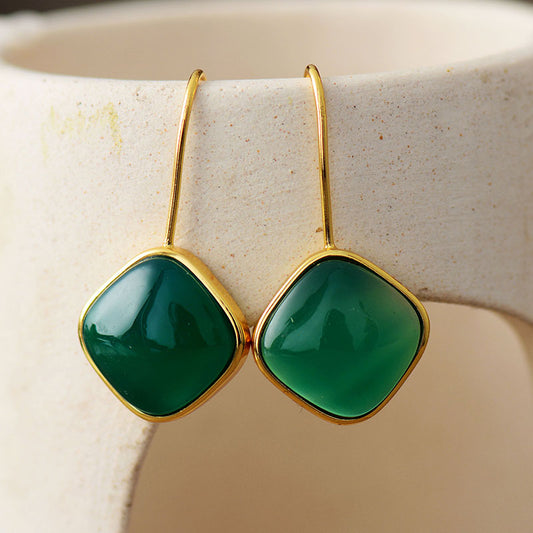 Square Green Agate Dangle Earrings