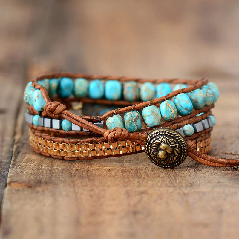 Vintage Gold Line Turquoise Statement Bracelet