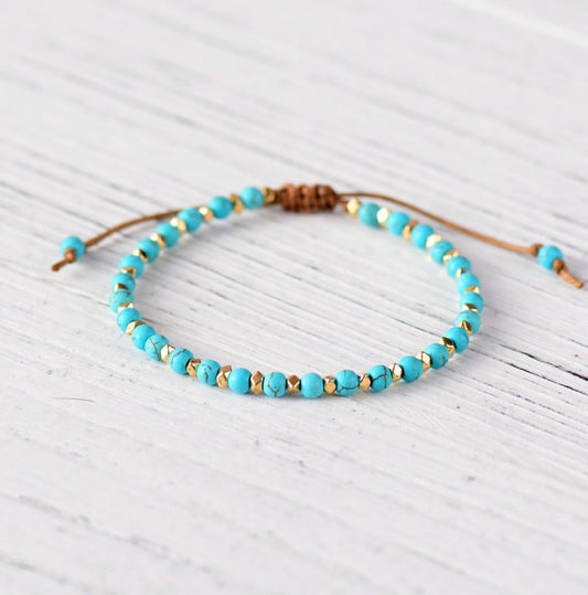 Turquoise Gold Boho Beaded Bracelet