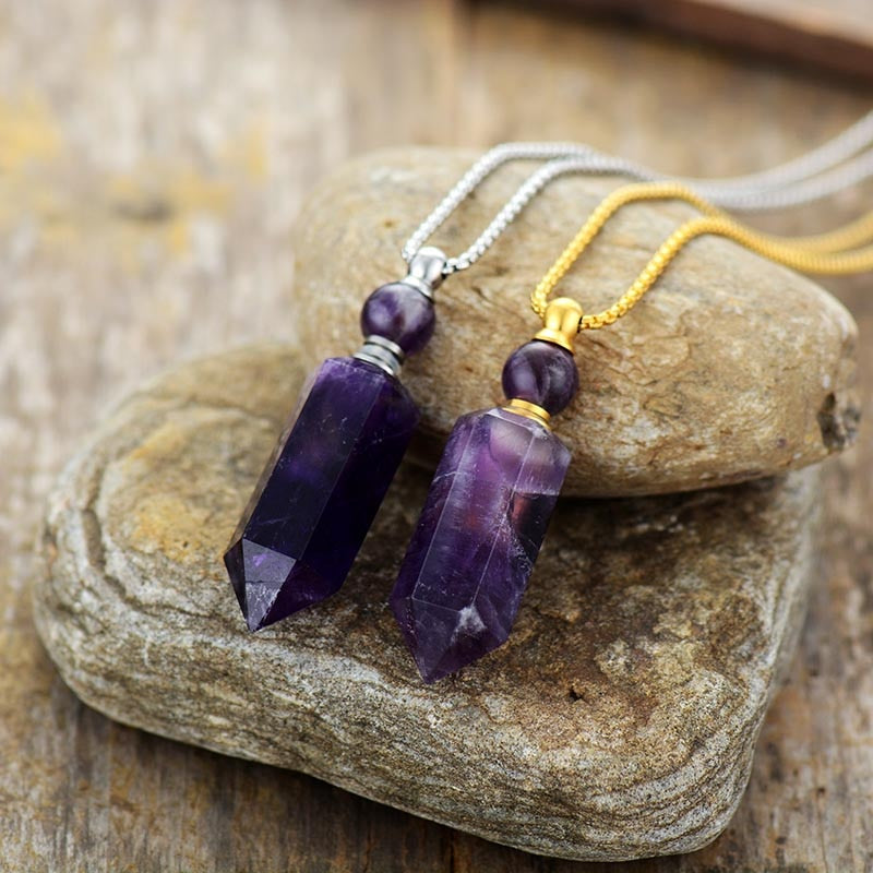 Amethyst Essential Oil Bottle Pendant - Bullet