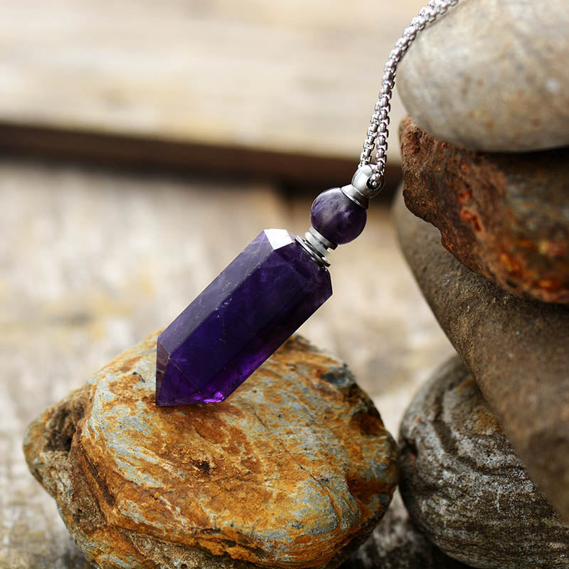 Amethyst Essential Oil Bottle Pendant - Bullet