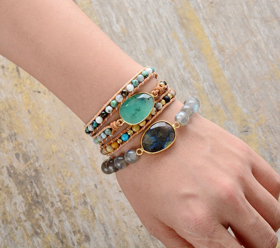 Labradorite Beaded Elastic Bracelet