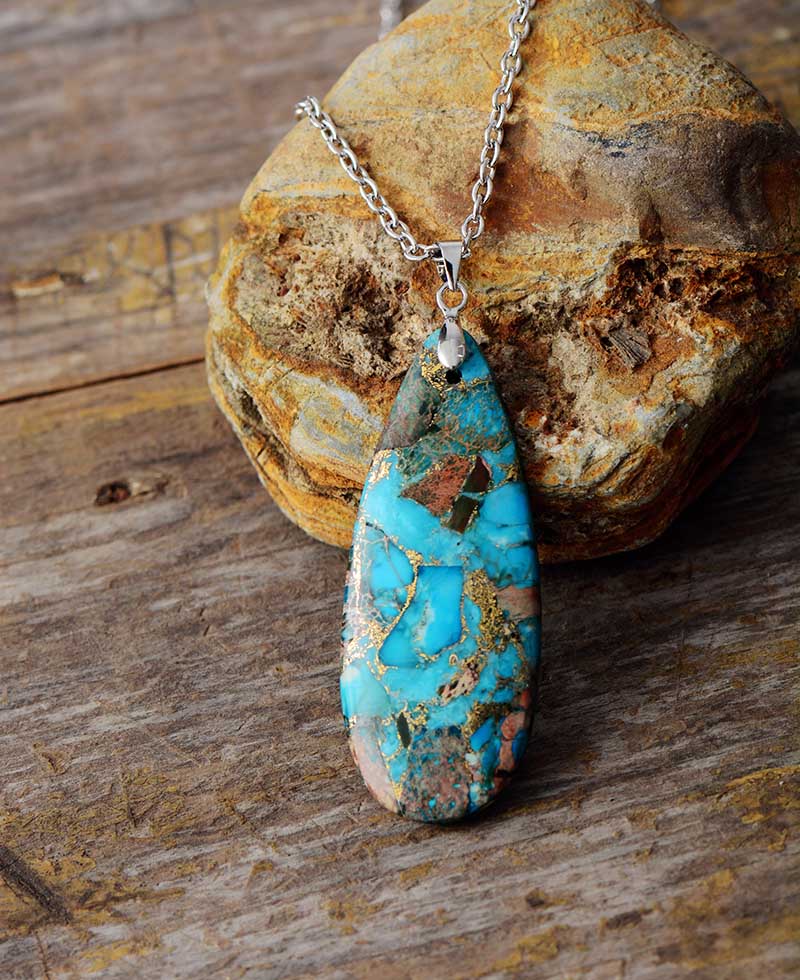 Gold Line Turquoise Teardrop Pendant