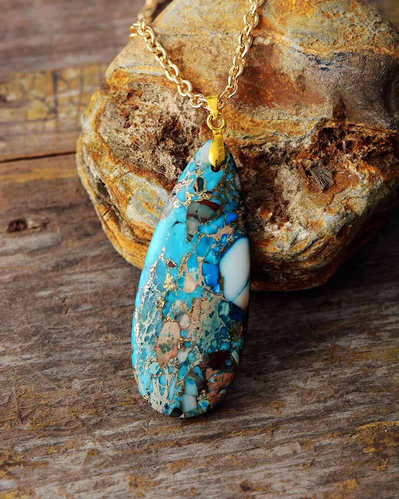 Gold Line Turquoise Teardrop Pendant