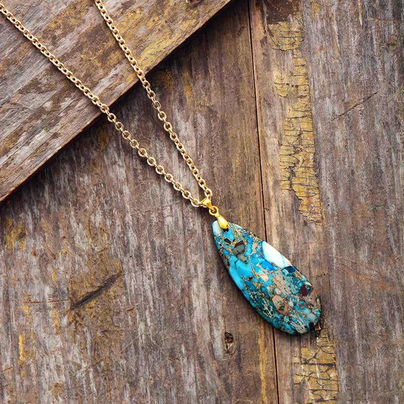 Gold Line Turquoise Teardrop Pendant