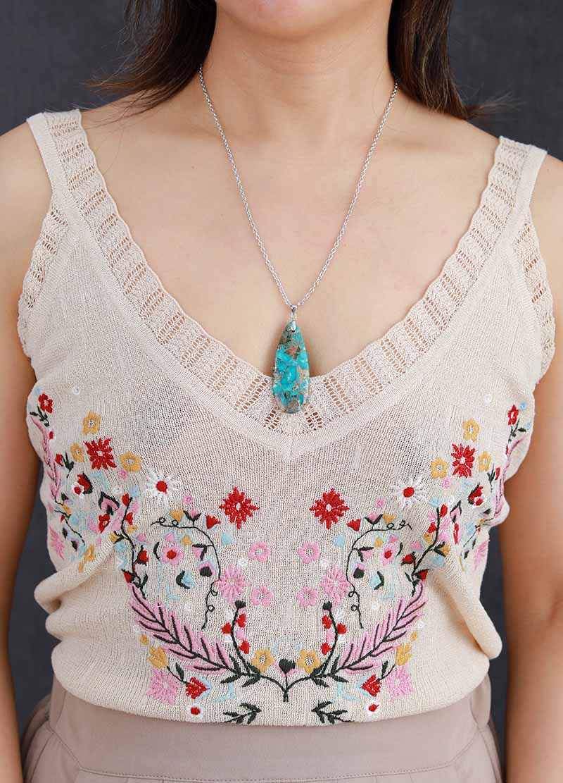 Gold Line Turquoise Teardrop Pendant