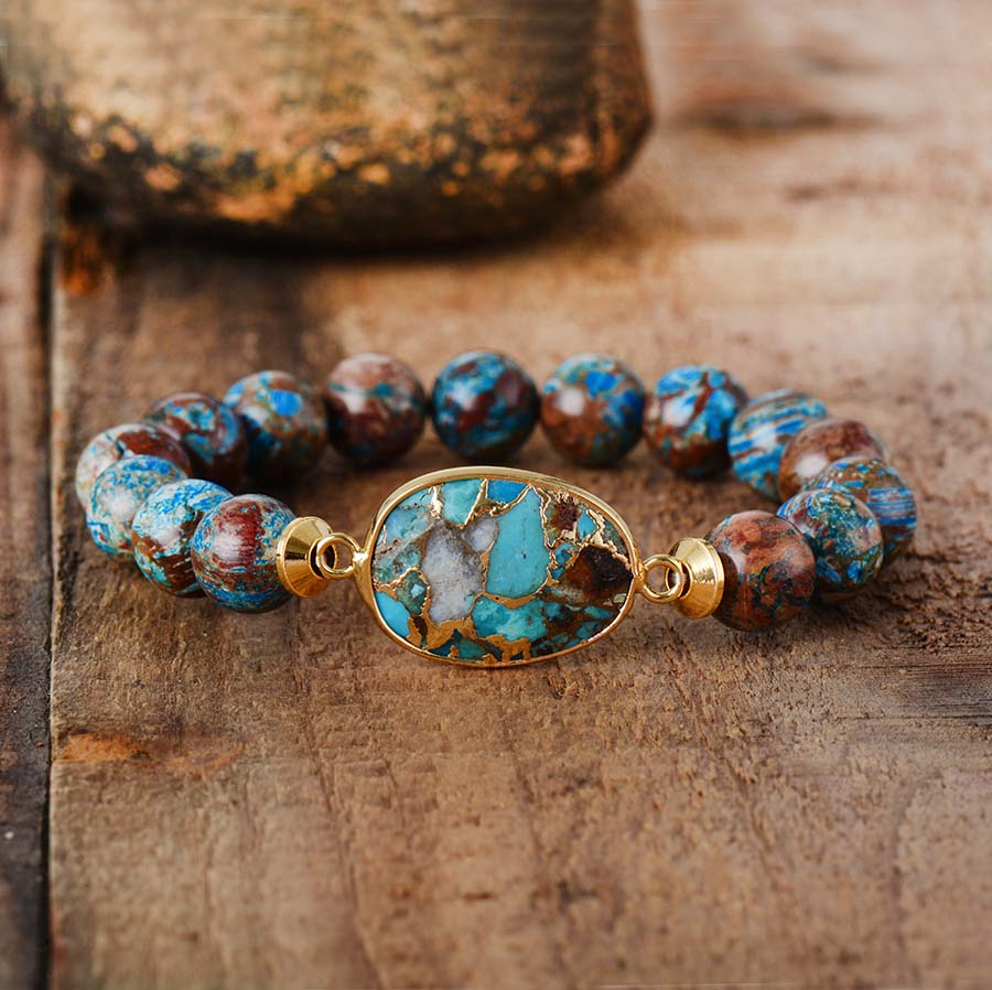 Gold Line Turquoise Beaded Elastic Bracelet