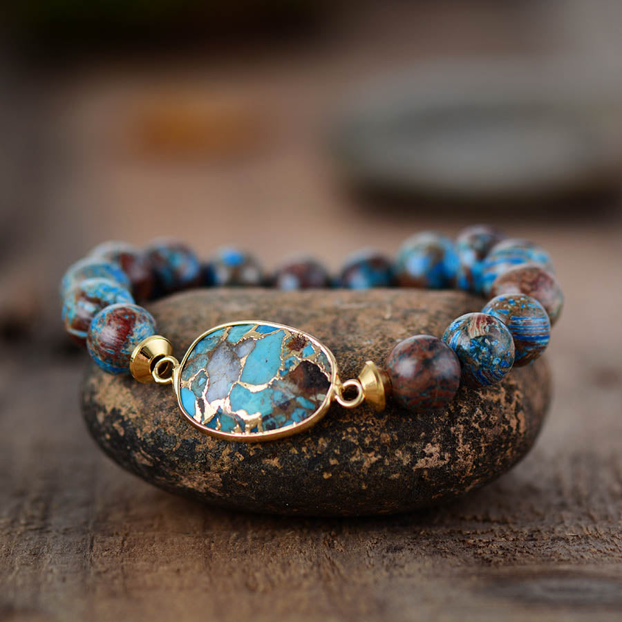 Gold Line Turquoise Beaded Elastic Bracelet
