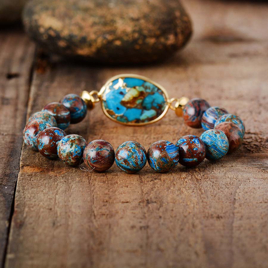 Gold Line Turquoise Beaded Elastic Bracelet