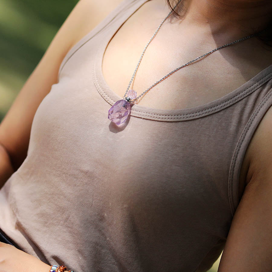 Amethyst Essential Oil Bottle Pendant - Round