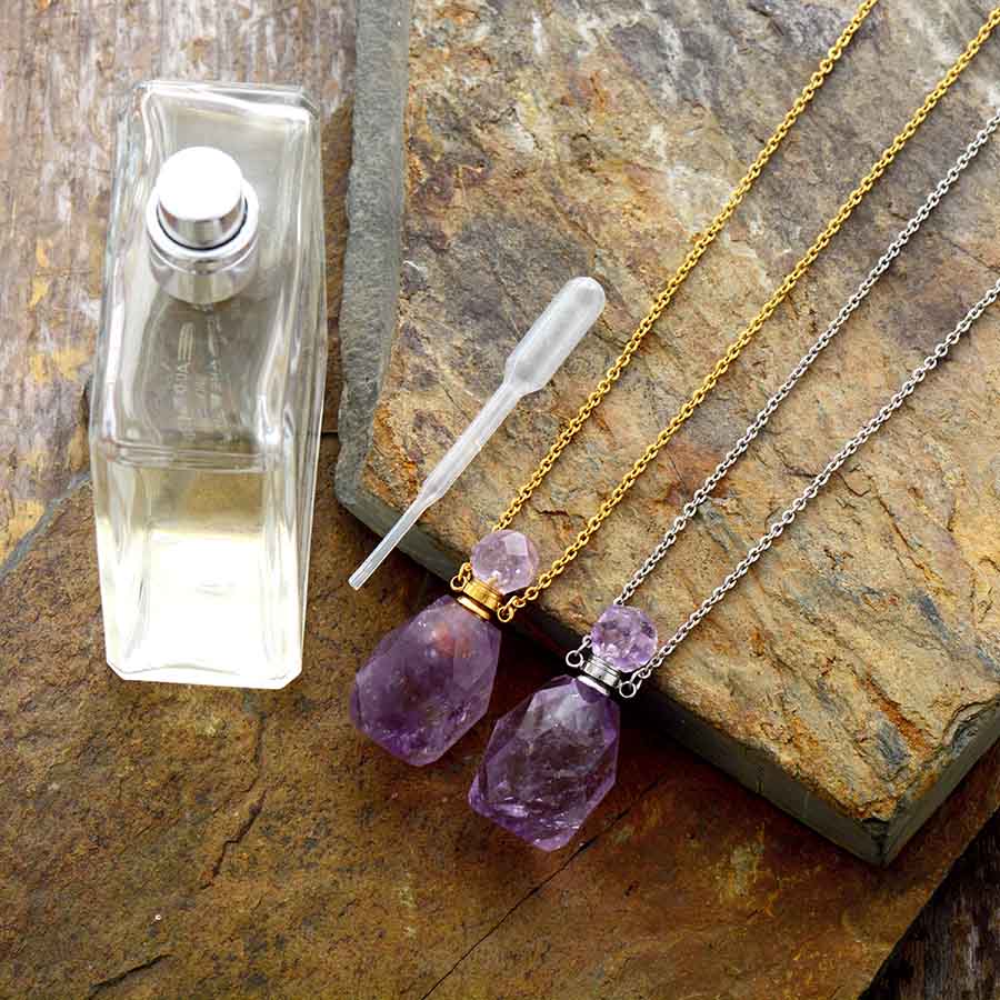 Amethyst Essential Oil Bottle Pendant - Round