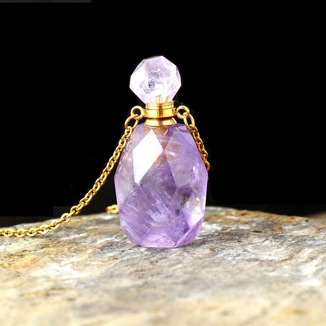 Amethyst Essential Oil Bottle Pendant - Round