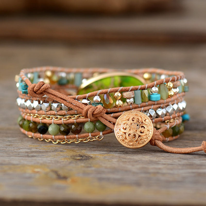 Green Imperial Jasper Wrap Bracelet
