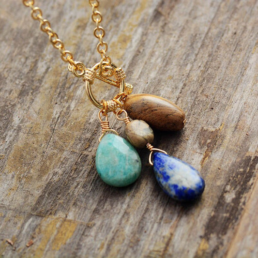 Lapis Lazuli, Jasper & Amazonite Boho Necklace