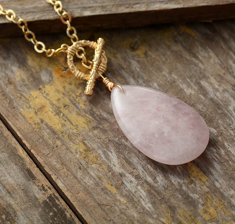 Sehaya Rose Quartz Teardrop Pendant 02