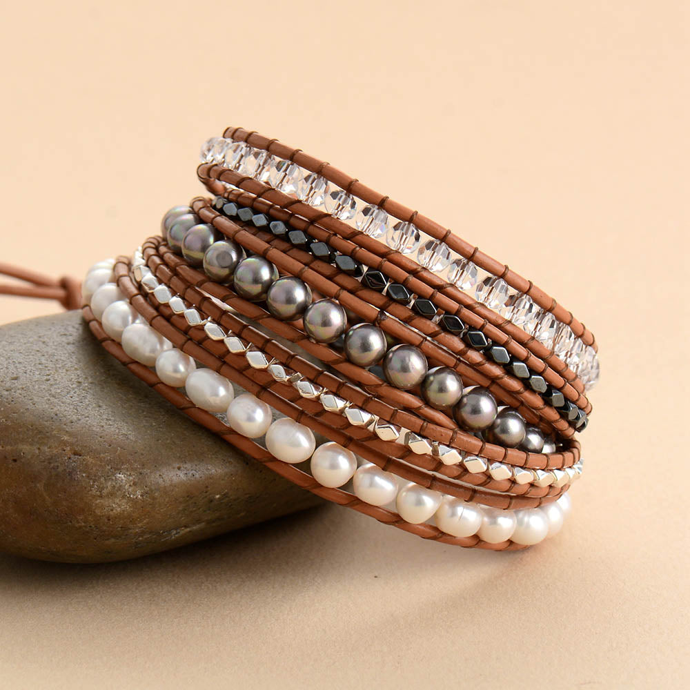 Pearl, Crystal & Hematite Statement Bracelet