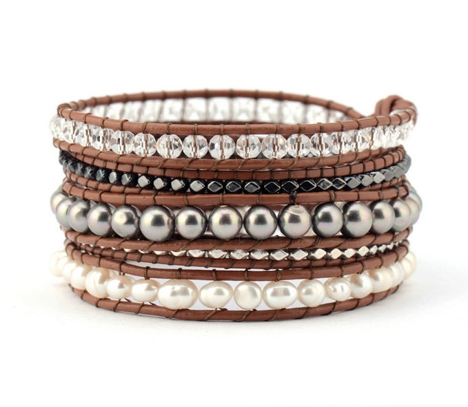 Pearl, Crystal & Hematite Statement Bracelet