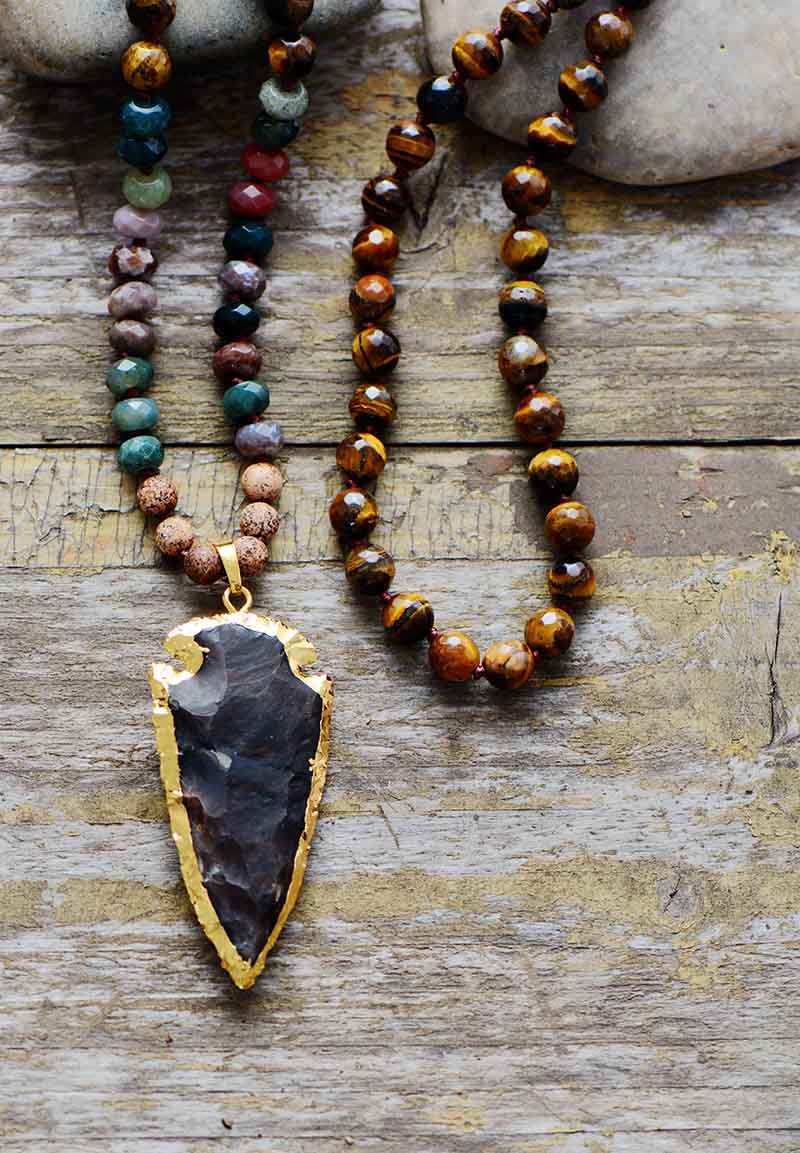 Gilded Arrowhead Onyx & Tiger Eye Premium Necklace