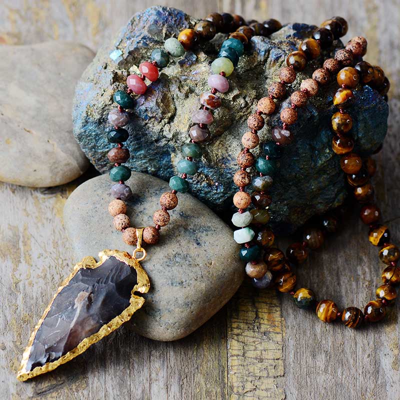 Gilded Arrowhead Onyx & Tiger Eye Premium Necklace