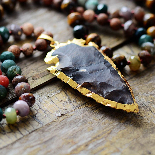 Gilded Arrowhead Onyx & Tiger Eye Premium Necklace