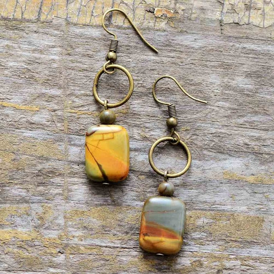 Vintage Natural Jasper Dangle Earrings