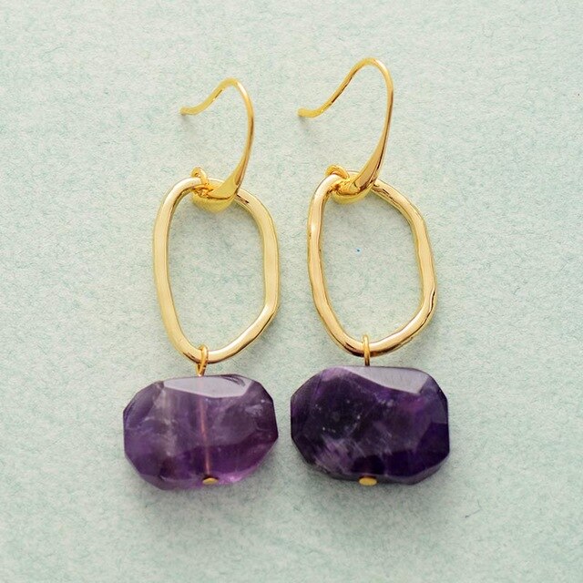 Amethyst Gold Tone Necklace & Earrings Set