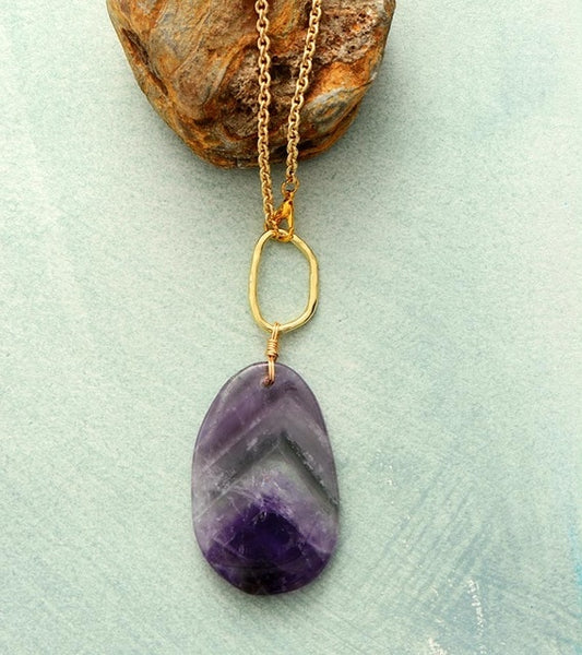 Amethyst Gold Tone Necklace & Earrings Set