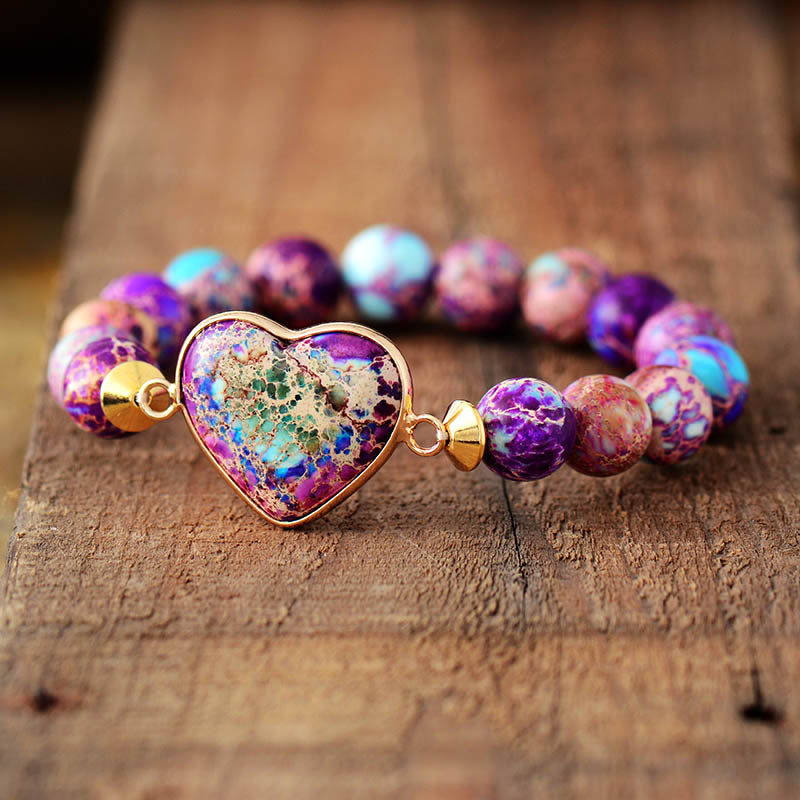 Imperial Jasper Purple Heart Elastic Bracelet