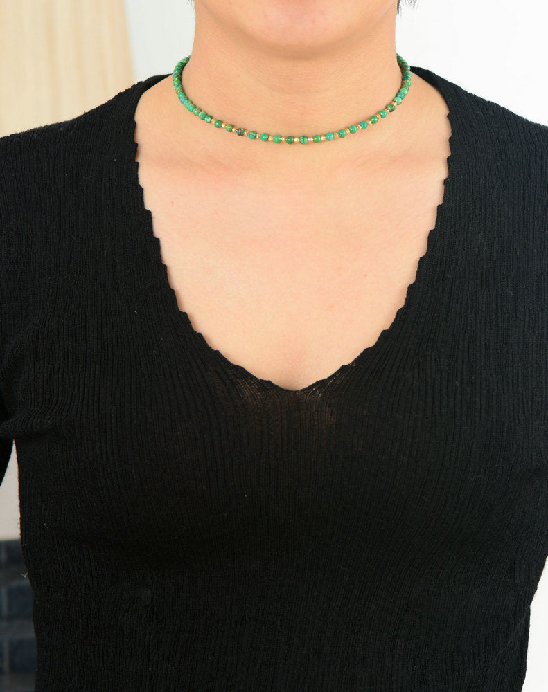 Green Turquoise Gold Choker Necklace