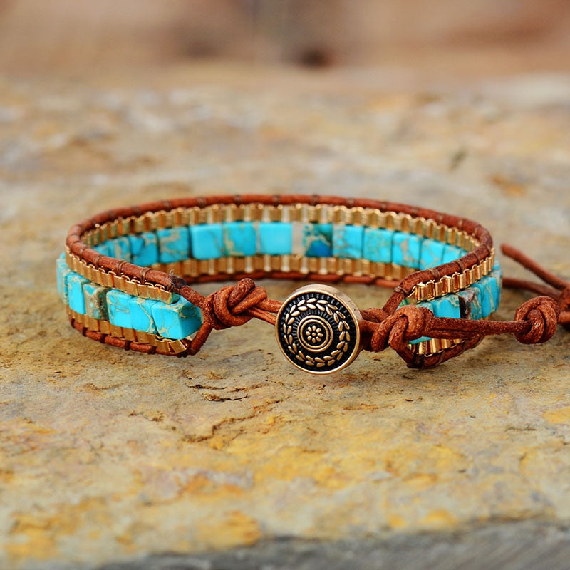 Vintage Gold Chain Turquoise Woven Bracelet