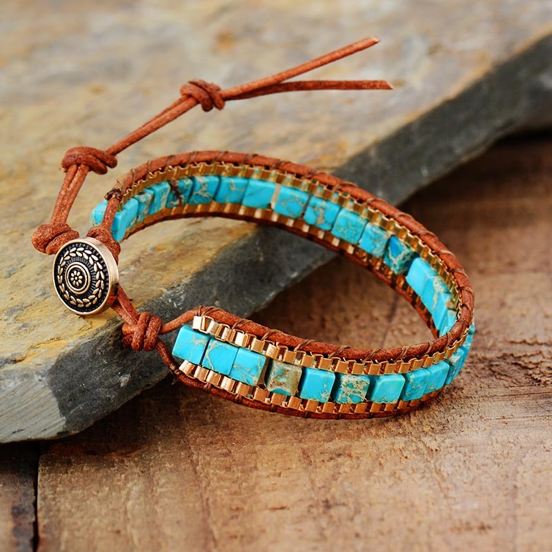 Vintage Gold Chain Turquoise Woven Bracelet