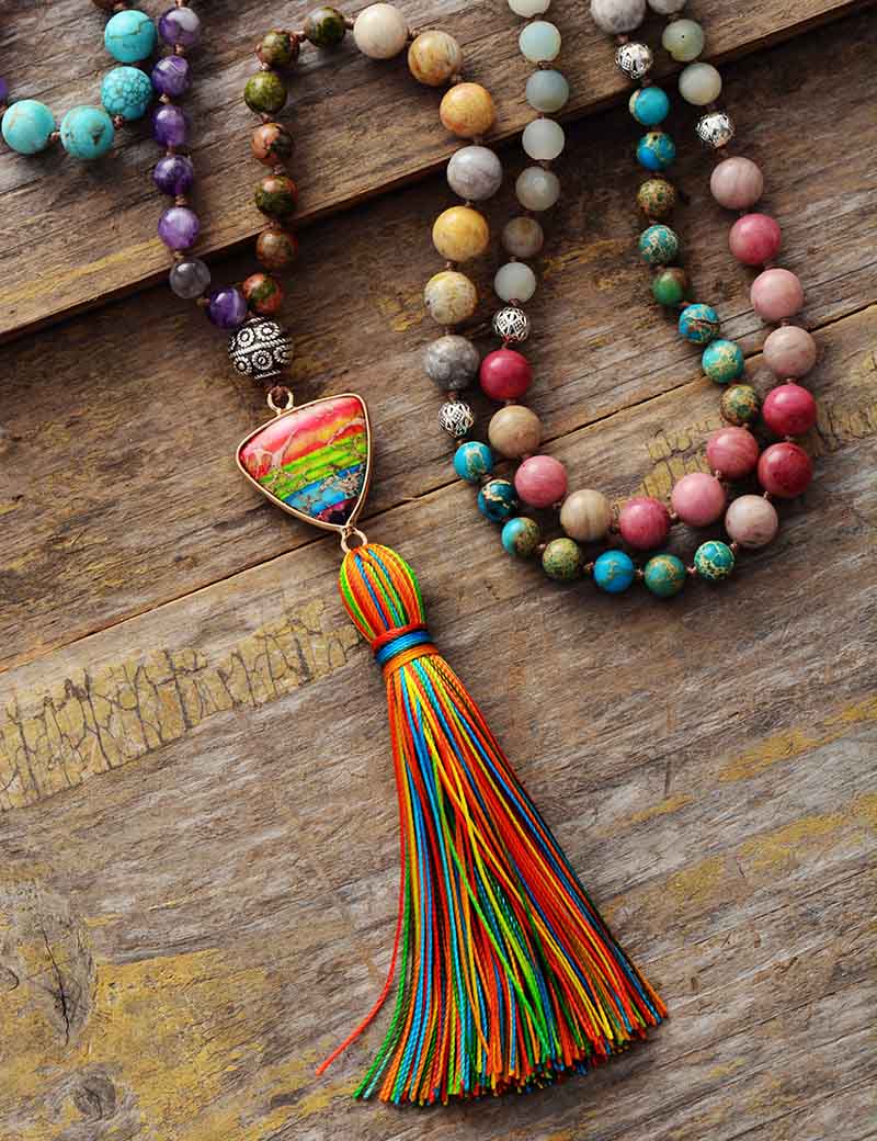 7 Chakra Triangle Charm Premium Tassel Necklace