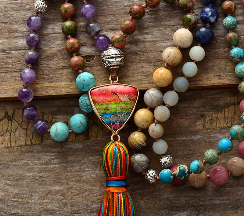 7 Chakra Triangle Charm Premium Tassel Necklace