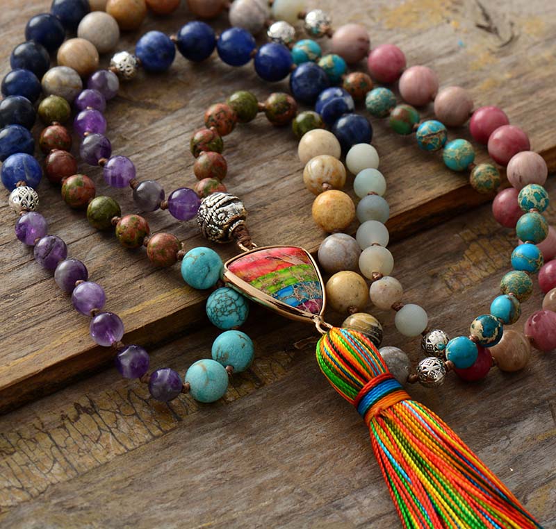 7 Chakra Triangle Charm Premium Tassel Necklace