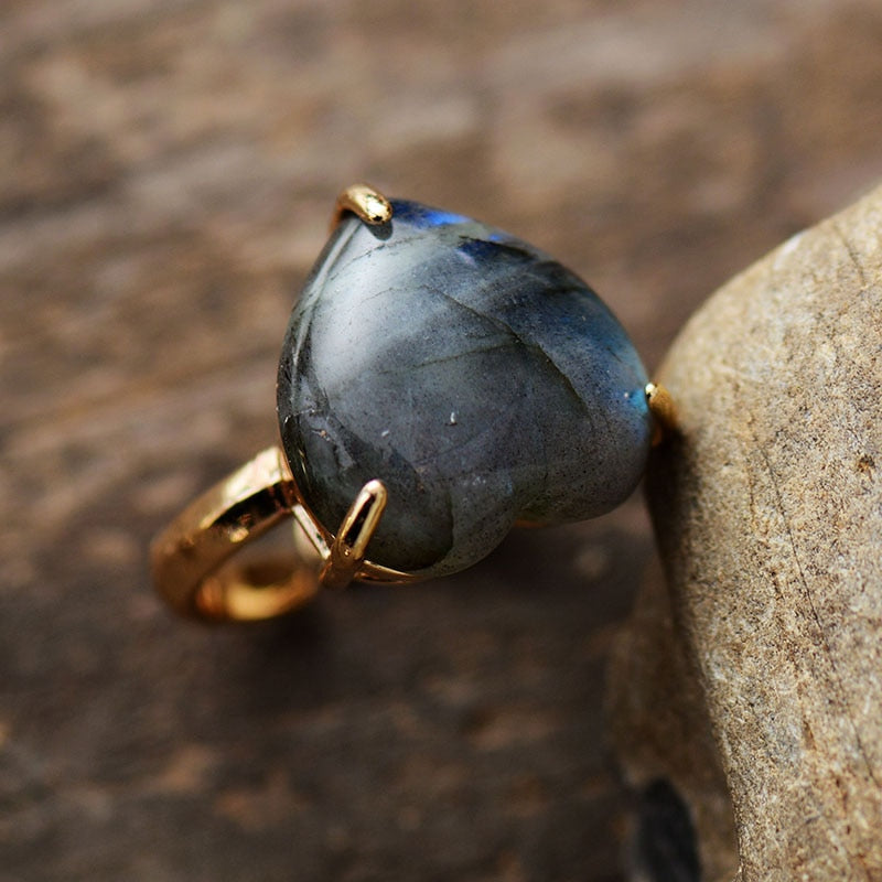 Labradorite Stone Heart Ring