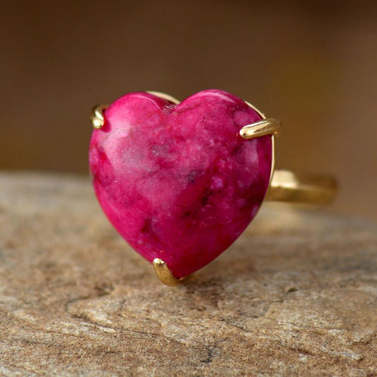 Dyed Jade Stone Heart Ring