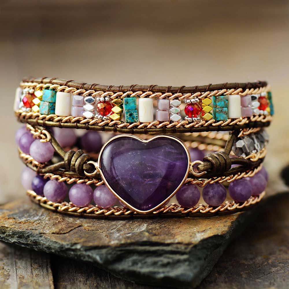 Mauve Serape Double Wrap Bracelet with Amethyst