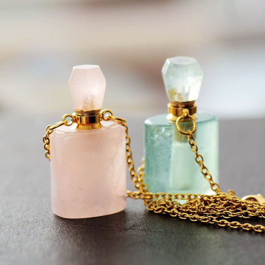 Rose Quartz Essential Oil Bottle Pendant - Oval