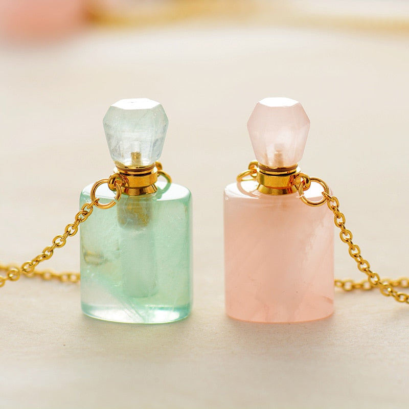 Rose Quartz Essential Oil Bottle Pendant - Oval