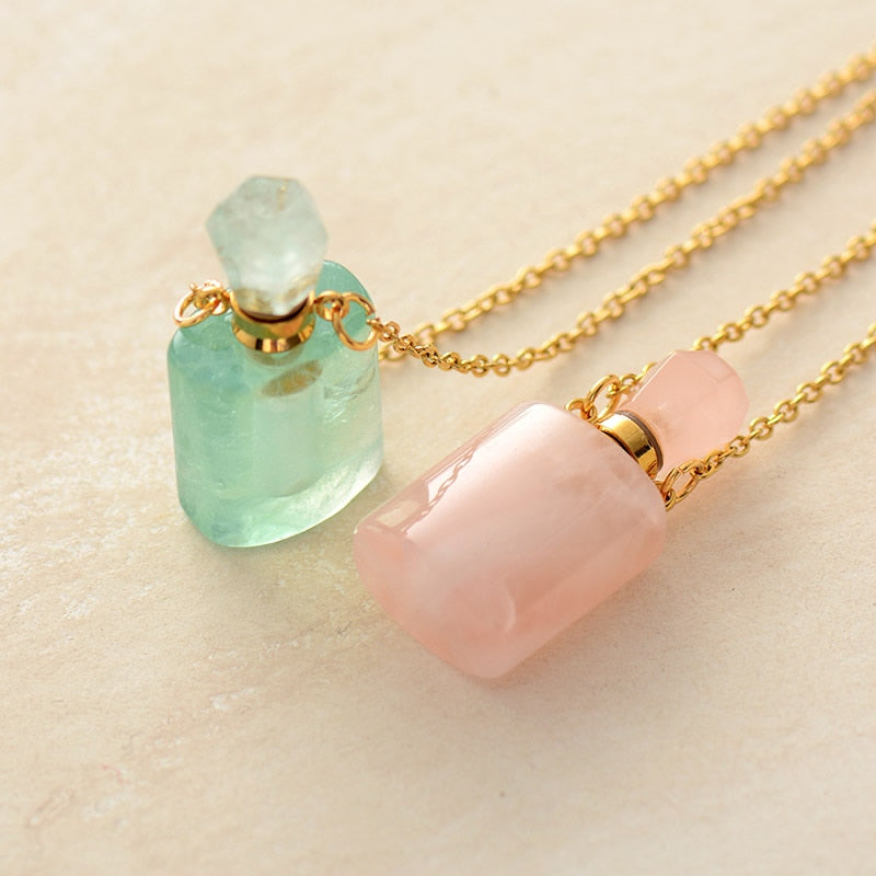 Rose Quartz Essential Oil Bottle Pendant - Oval