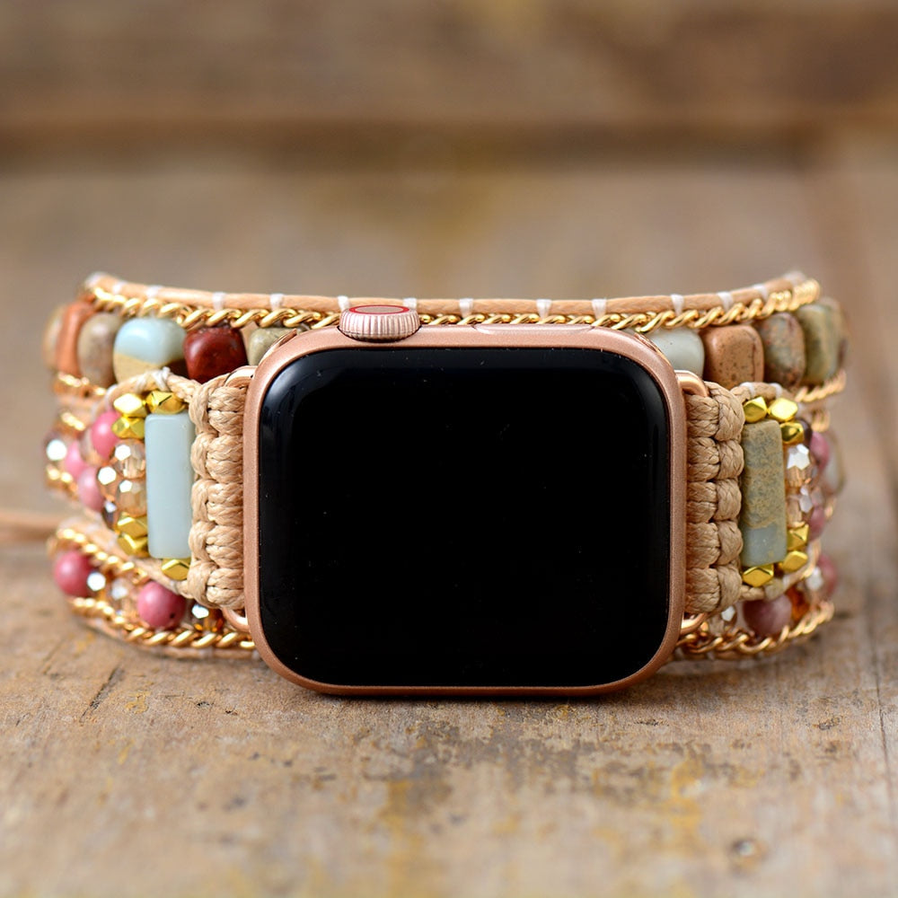 Handmade Natural Imperial Jasper and Onyx Apple Watch Bracelet