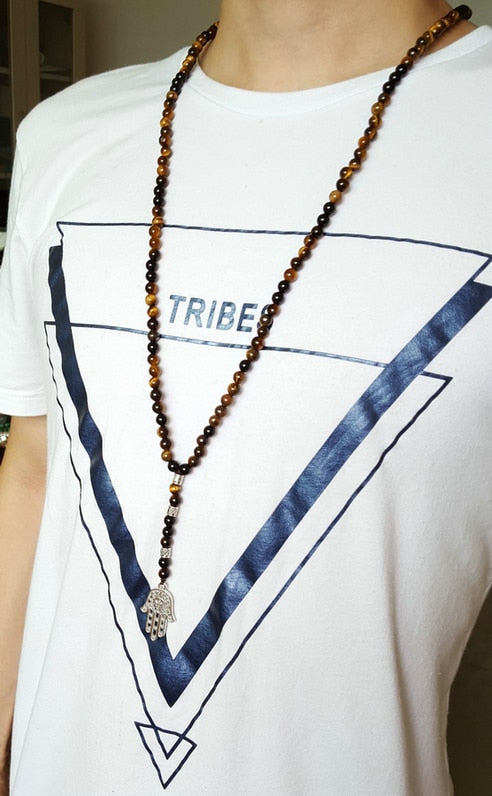 Sehaya Black Onyx & Tiger Eye Hamsa Necklace 04