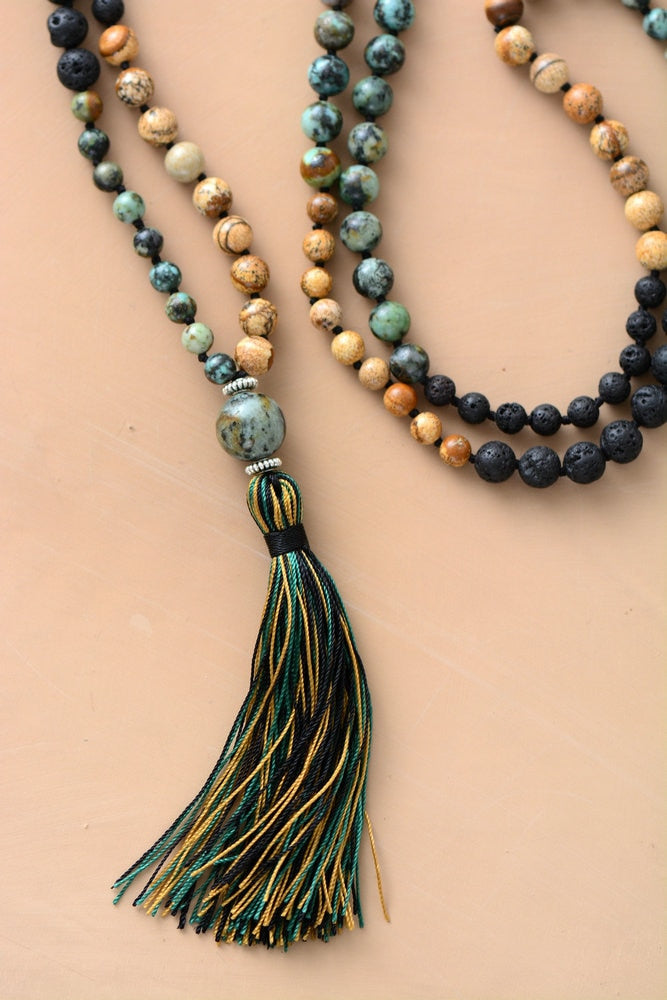 108 Beads Lava & Jasper Mala Necklace