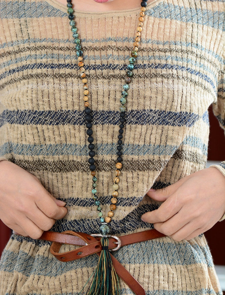 108 Beads Lava & Jasper Mala Necklace