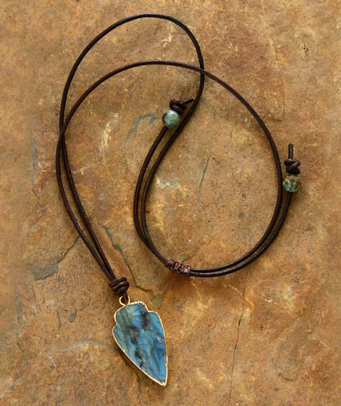 Gilded Labradorite Arrowhead Pendant