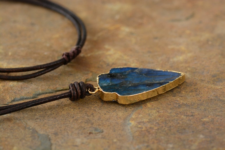 Gilded Labradorite Arrowhead Pendant